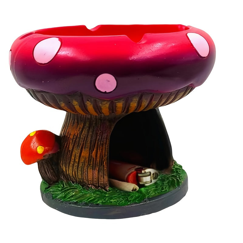 Fantastic Mushroom House Ashtray with Storage - 5.3”x4.5” Purple & Pink Resin Whimsical Mushroom-Shaped Ashtray with Cigarette Butt Slot & Storage Compartment, Humorous Home & Office Decor, Contemporary Irregular Design, No Electricity Needed, Durable Res