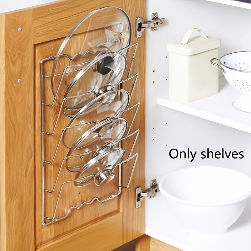 5-Tier Pot Lid Organizer Rack for Cabinet Door, Kitchen Organizers and Storage, No-Drill Lid Holder for Pots & Pans, Kitchen Essentials & Accessories for Home, Apartment, RV & Rental Kitchen