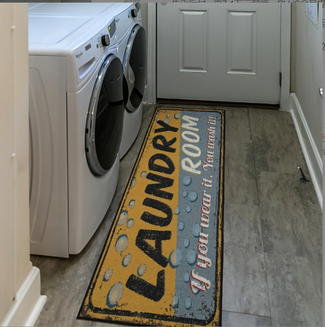1pc Non Slip Laundry Room High Quality Runner Rug, Decor Non-Skid Comfort Standing Mat Machine Washable Text Design Laundry Mat, Floor Mats & Matting for Kitchen, Porch, Bathroom, Hotel, Commercial Laundry Rooms, And Home, Bathroom Rug 20x60in