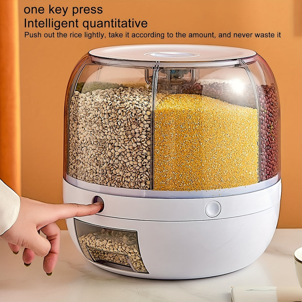 Grain Storage Container Dispenser, 19Lbs Rice Dispenser Rotating, 360° Rotating Food Dispenser One-Click Output Rice Storage Round Grain Dispenser Kitchen For Small Grains, Beans, Rice