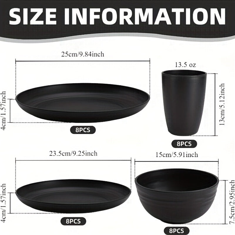 32pcs/16pcs Wheat Straw Large Size Dinnerware Set, Pair with 2 Golden Tableware, Service for 8/4 People, Lightweight Kitchen Additions, Unbreakable Modern Dish Set-Plate/Dessert Plate/Bowl/Cup, Dishwasher And Microwave Safe