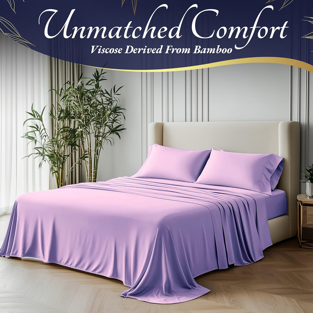 3/4pcs Cooling Bamboo Bed Sheet Set, Kids' Sheet & Pillowcase Sets 2000 TC Extra Deep Pocket 16 Inch Bed Sheet, Luxury Soft Hotel & Cooling Sheet Set for Hot Sleepers, Fitted Sheet+Flat Sheet+Pillowcases, Twin/ Full/ Queen/ King