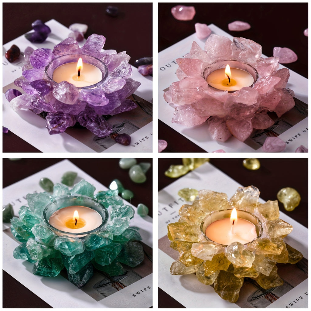 Teacher Appreciation Gift Autumn Candle/Home Decoration Gift/Handmade Natural Crystal Candlestick - Yellow Crystal, Rose Stone, Fluorite, Amethyst Candlestick Decoration Candle, Unique Home Decoration Center, Festival Celebration, Perfect Gift