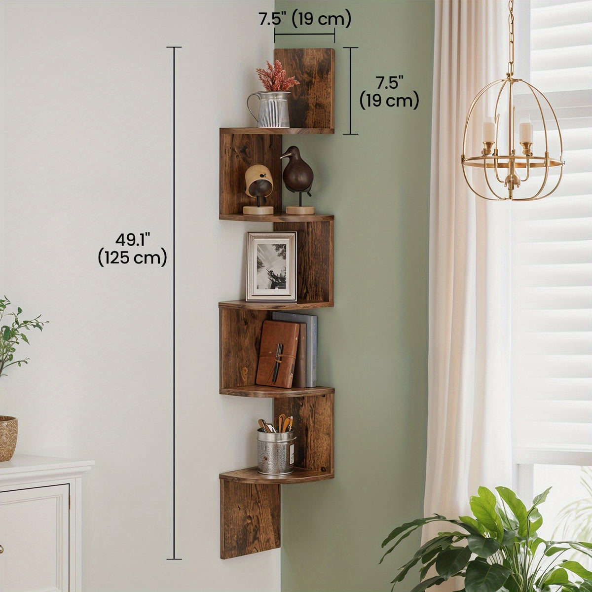 5-Tier Corner Floating Shelf Wall Mount - Space Saving Storage Rack for Bedroom, Living Room, Radial Display Organizer Easy Install (7.48*7.48*49.21inch), Wall Shelves for Display, Shelf for Living Room, Wall Shelves