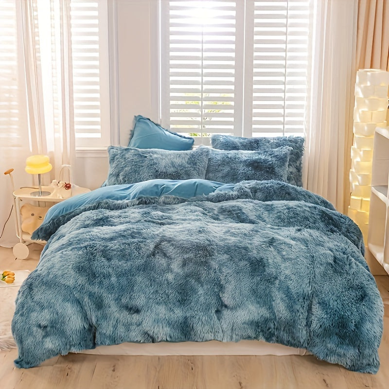 Plush Duvet Cover Set with 2 Pillowcases, 3-Piece Zipper Closure Bedding in Solid and Tie Dye Colors for Bedrooms, Guest Rooms and Dorms, No Insert