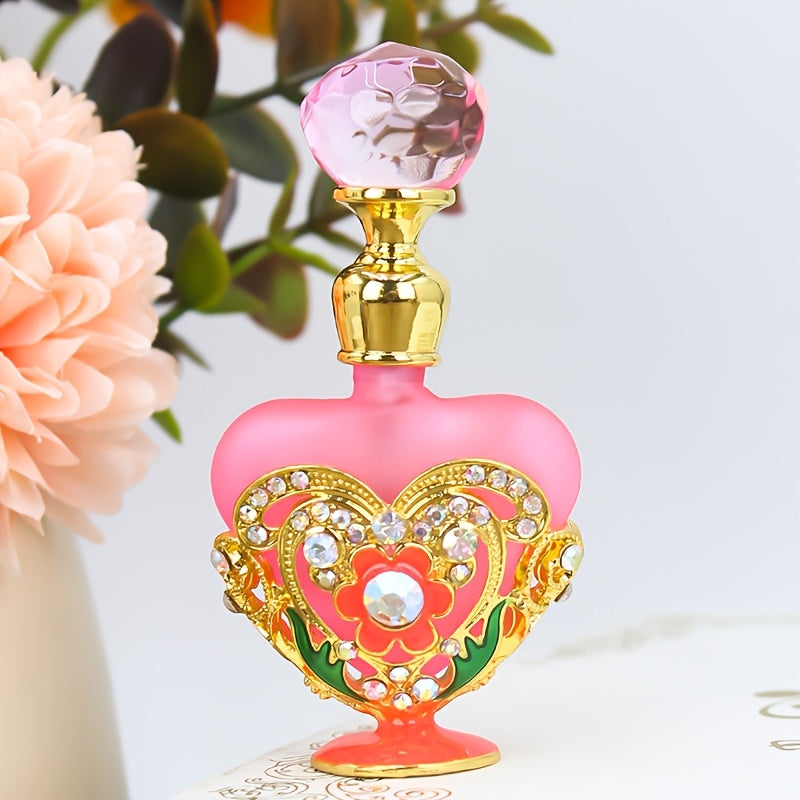Enamel Peach Heart Bottle 0.34oz Vintage Orchid, Refillable Containers, Portable Decorative Essential Oil Bottle, Holiday Travel Perfume And Essential Oil Personal Care Dispenser Bottle, Have For The Sophisticated Girl (No Perfume, Empty Bottle Only)