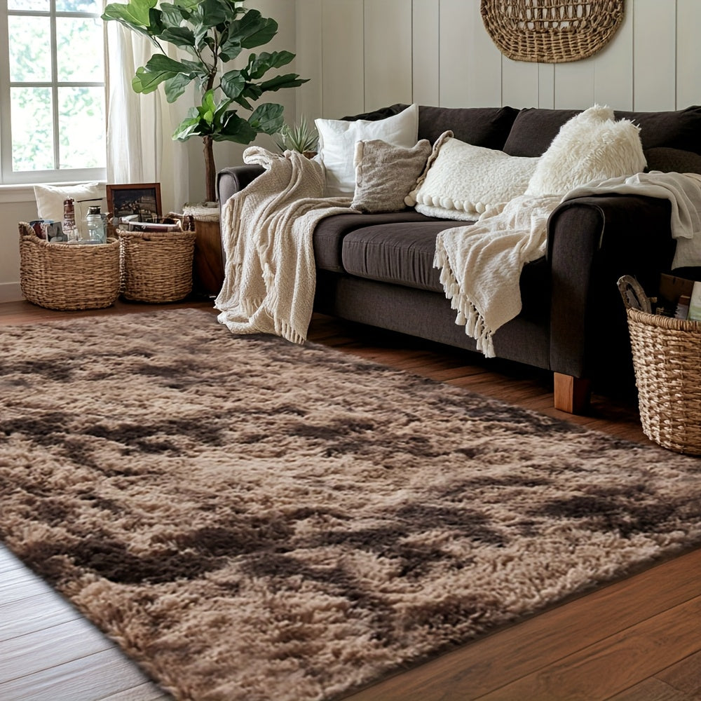 Velvet Shag Area Rug, Soft Fluffy Indoor Carpet with Latex Grip Backing in Solid and Tie-Dye Colors for Living Room and Bedroom Decor