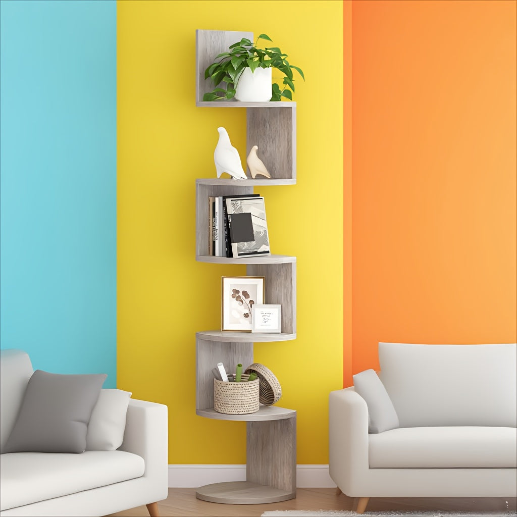 5-Tier Corner Floating Shelf Wall Mount - Space Saving Storage Rack for Bedroom, Living Room, Radial Display Organizer Easy Install (7.48*7.48*49.21inch), Wall Shelves for Display, Shelf for Living Room, Wall Shelves