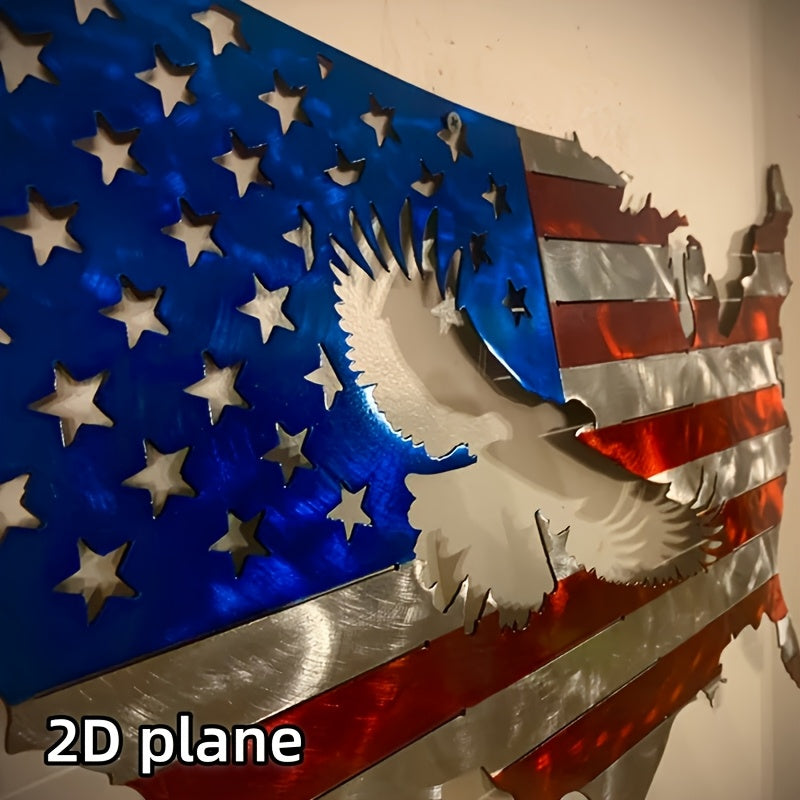 2D Flat, 2D Flat National Flag Metal Wall Art Paired with The Bald Eagle Exudes Grandeur. Ideal Fourth Of July Decor And Gift for Homes, Living Rooms, And Men., 2D Flat