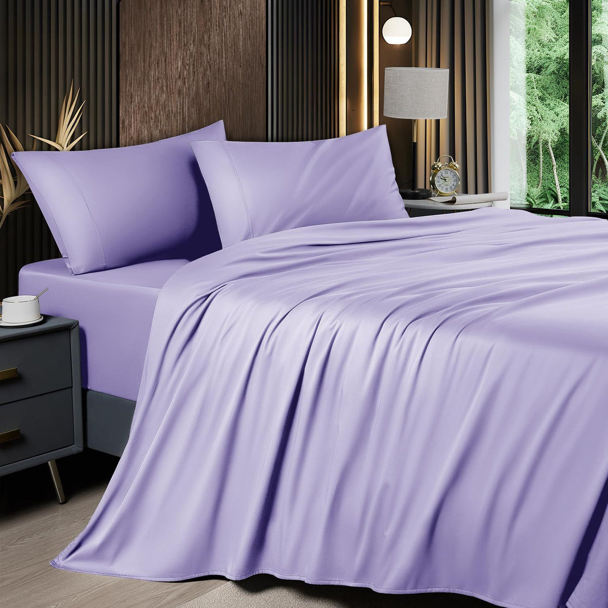4pcs 2200TC Cooling Bamboo Bed Sheet Set Summer Chill Collection-16" Deep Pocket - Ultra Soft Luxury Bedding W/ Flat Sheet, Fitted Sheet & Pillowcases (Beat The Hea Stay Cool All Night) Queen Size Sheet Set Breathable Sheets Sets Queen Size Gifts