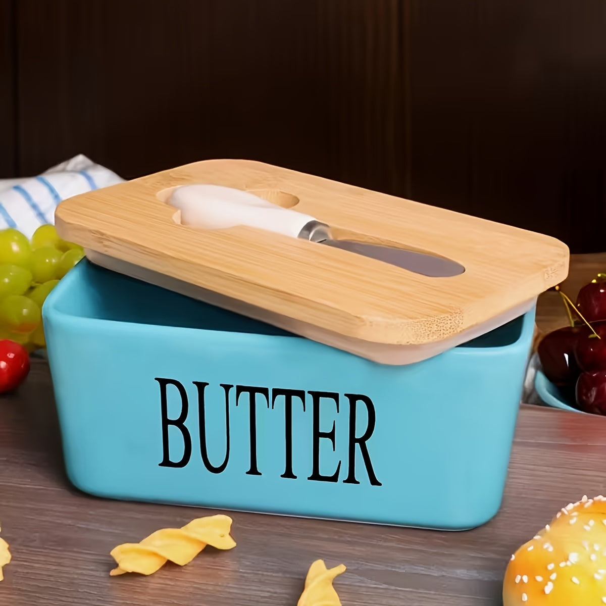 1pc Luxury Large Butter Dish with Lid - Ceramic Countertop Keeper with Knife High-Quality Sealing and Easy-Clean Design - Perfect Kitchen Gift for Butter Lovers Butter Container