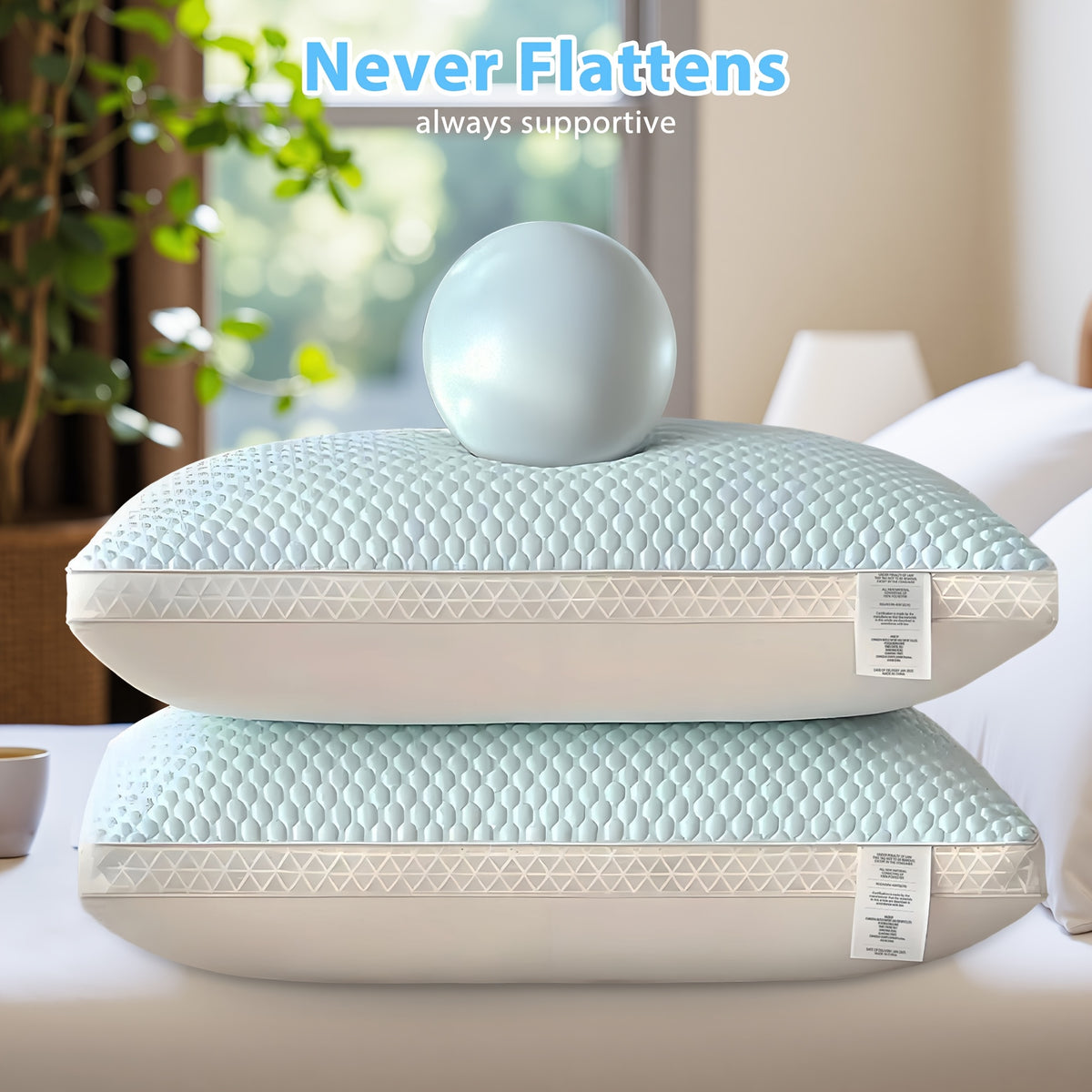2pcs Neck Support Pillow for Side, Back & Stomach Sleepers - Ergonomic Contour Pillow for Adults, Decorative Throw Pillows for Bed Couch, All-Season Comfort for Bedroom Dorm Home Office