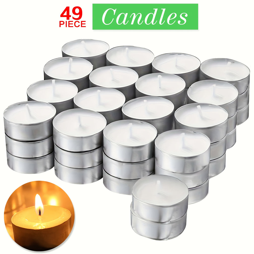 49/99pcs Unscented White Tea Wax Candles - Smokeless, Long-Lasting 2.5 Hour Burn Time for Weddings, Halloween, Christmas, Birthdays & More, Party Supplies, Home Decoration, Simple Decor, Timeless Style, Clean Burning, Holiday Shoppers, Gift Buyers