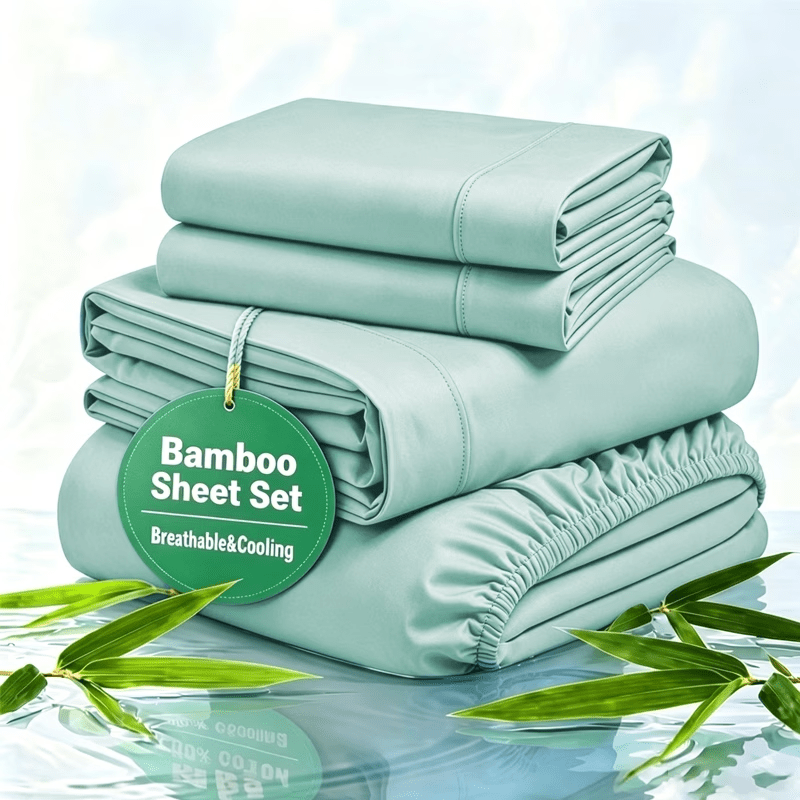 4pcs Bamboo Fiber Sheet Set, 2200 Thread Count Silver Ion Sheet Set, Suitable for Heat-Sensitive Individuals, Cool, Soft And Breathable, 16-18 Inch Deep Pocket Sheets, Suitable for Hotels, Hospitals, Schools, Dormitories, Local Warehouses