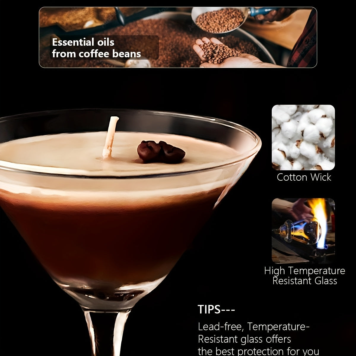 Coffee Martini Candle, Gift for Candle Lovers, Caramel Scent, Coffee Bean Embellishment, Long Burning Time, Birthday Gift, Relaxing Valentine's Day Gift, Mother's Day Gifts, Teacher Appreciation Gifts