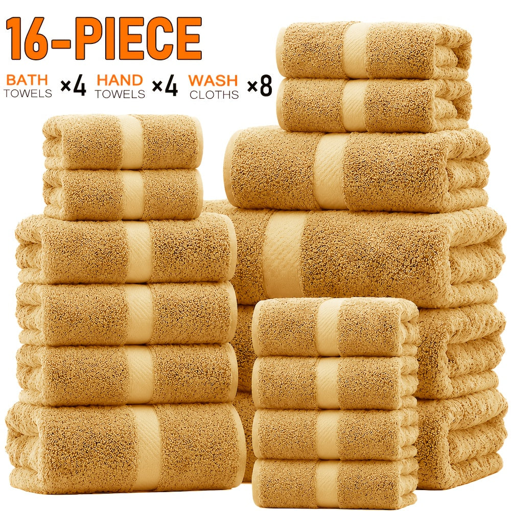 22/16pcs Cotton Bathroom Towels Set, Solid Color Cotton Blended Towel, Multi-color Optional, Soft And Comfortable, Absorbent, Family Set, Suitable for Travel, Bathroom, Fitness, Hotel, Swimming And Gift(4Bath Towels+6Hand Towels+12Washcloths)