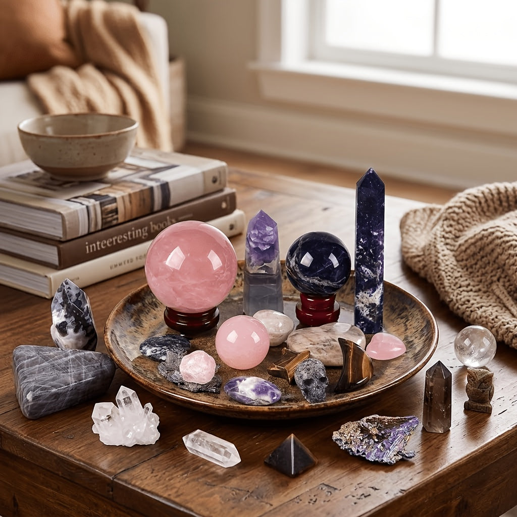 1Lb/2Lbs/4Lbs/6Lbs Mixed Crystal Stone Stunning Random Gift Box Yoga Meditation Office with Mixed Crystal Ball Tower Palm Stone Specimen Home Decor Gifts