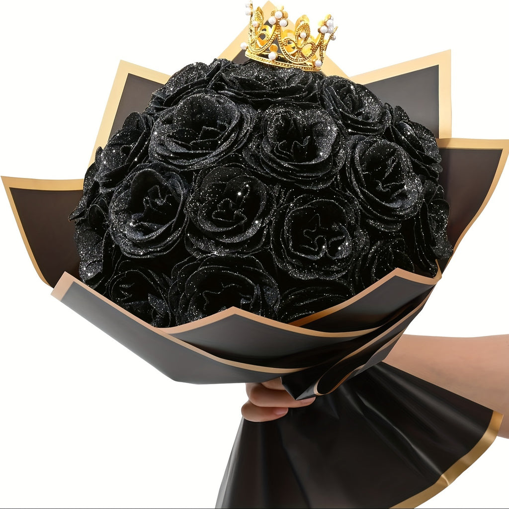 24/36pcs Glitter Roses Bouquet - Everlasting Shiny Artificial Red Roses with Sparkling Glitter Petals - DIY Fake Flower Bouquet Suitable for Valentine' Day, Mother' Day, Wedding, Anniversary, - Gifts for, Plastic Roses Bouquet