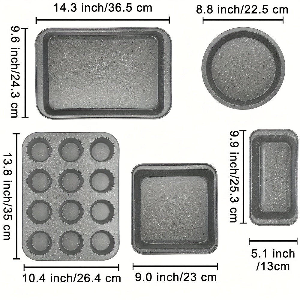2/6/7/8/12/16/18pcs Nonstick Baking Pans Set Kitchen Baking Sheets Oven Bakeware Sets Round/Square Cake Pan Muffin Pan, Loaf Pan, Roast Pan, Cookie Sheet Baking Supplies Grey Measuring Spoon Scraper Rack Whisks Bread Bag Muffin Cups Spatulas