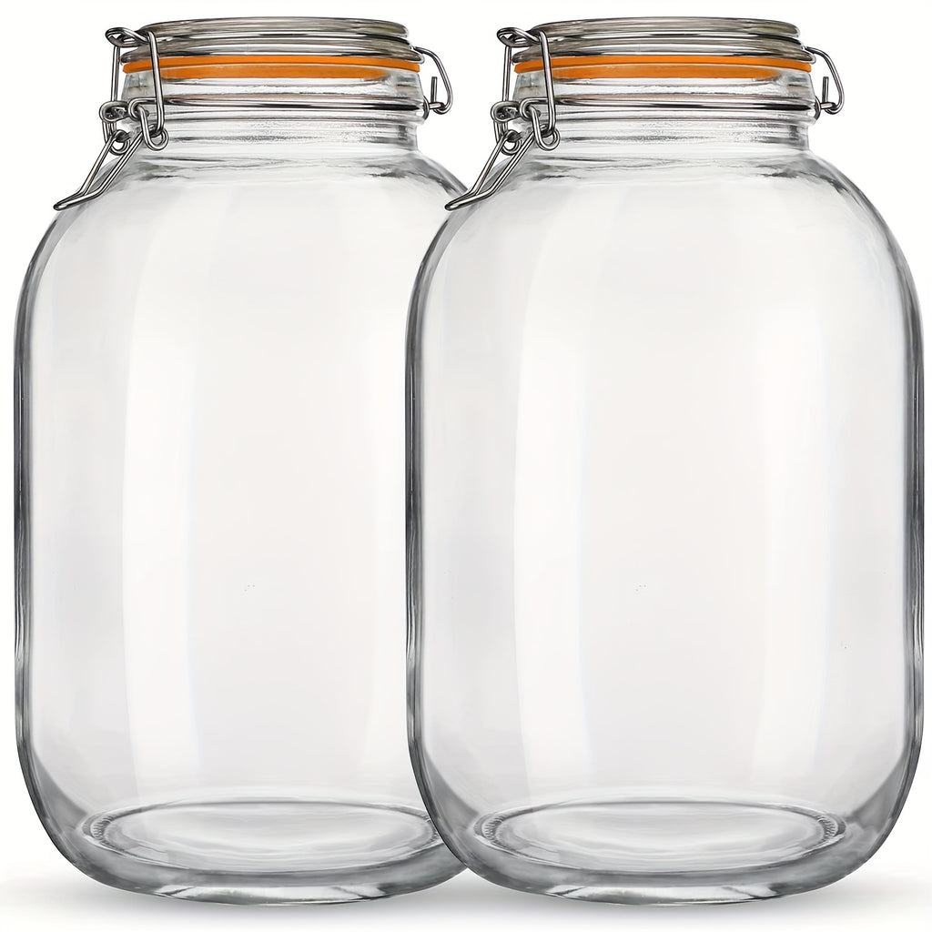 Glass Jars with Airtight Lids, 2 Pack - 1 Gallon Wide Mouth Storage Mason Jars with Hinged with 1 Replacement Silicone Gaskets for Fermenting, Canning, Preserving