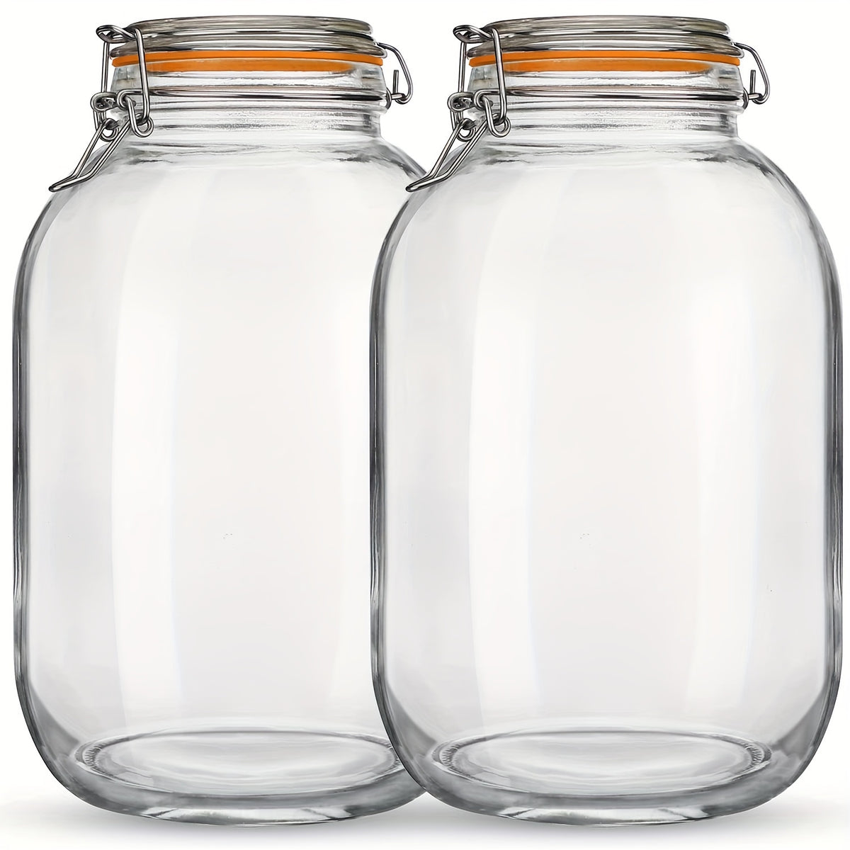 Glass Jars with Airtight Lids, 2 Pack - 1 Gallon Wide Mouth Storage Mason Jars with Hinged with 1 Replacement Silicone Gaskets for Fermenting, Canning, Preserving