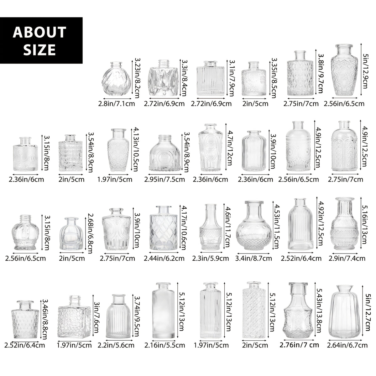 WHONLINE 9/30pcs Glass Bud Vases In Bulk, Small Vases for Centerpieces, Flower Vases for Flowers In Bulk for Rustic Wedding, Home Table Decorations, Multiple Sizes, for Halloween And Christmas