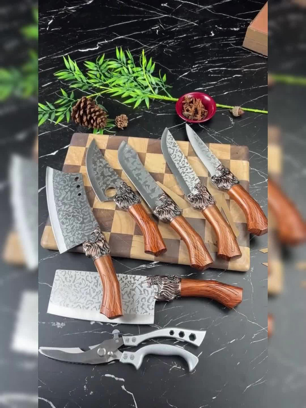 7pcs Professional Stainless Steel Kitchen Knife Set- Includes Boning Knife, Slicing Knife, Carving Knife, Fish Knife, Butcher Knife, And Scissors- Ultra Sharp, Suitable For Meat And Fish, Forged Set, Bone Knife, Multi-Piece Knife Set, Professio