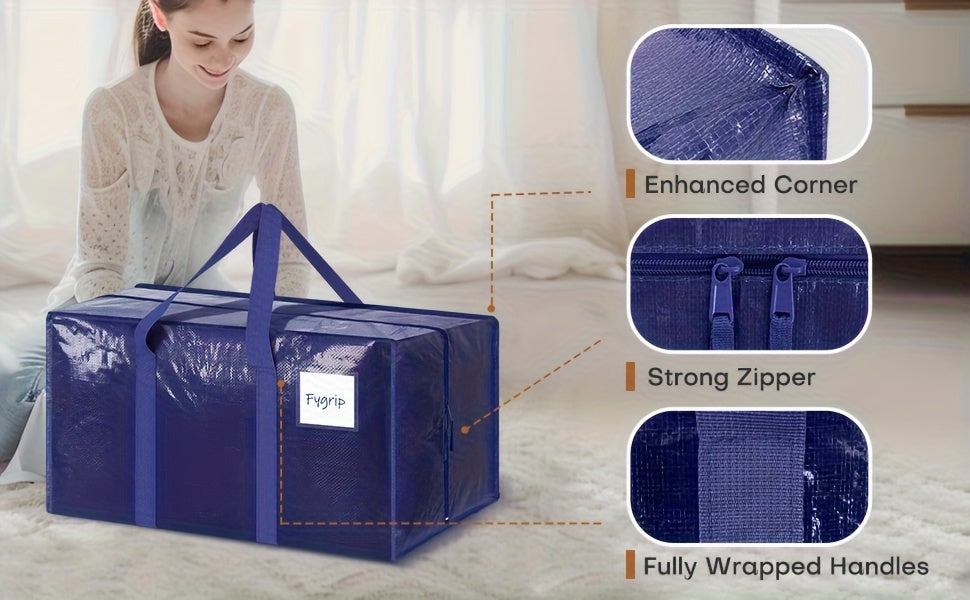 6/2 Pack Extra Heavy Duty Large Moving Bags with Strong Zipper And Comfortable Handles, Sturdy And Durable Clothes Storage Bags Totes Bins, Packing Moving Boxes for College Supplies, Blue