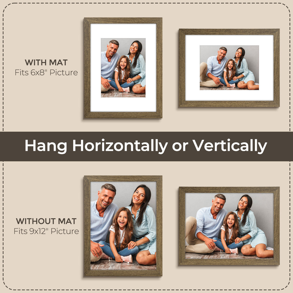 6 Packs 6x8/8x10/9x12/11x14/16x20 Picture Frames Set, Engineered Wood Gallery Wall Frame Set with Plexiglass - Wall Mounting or Tabletop Display