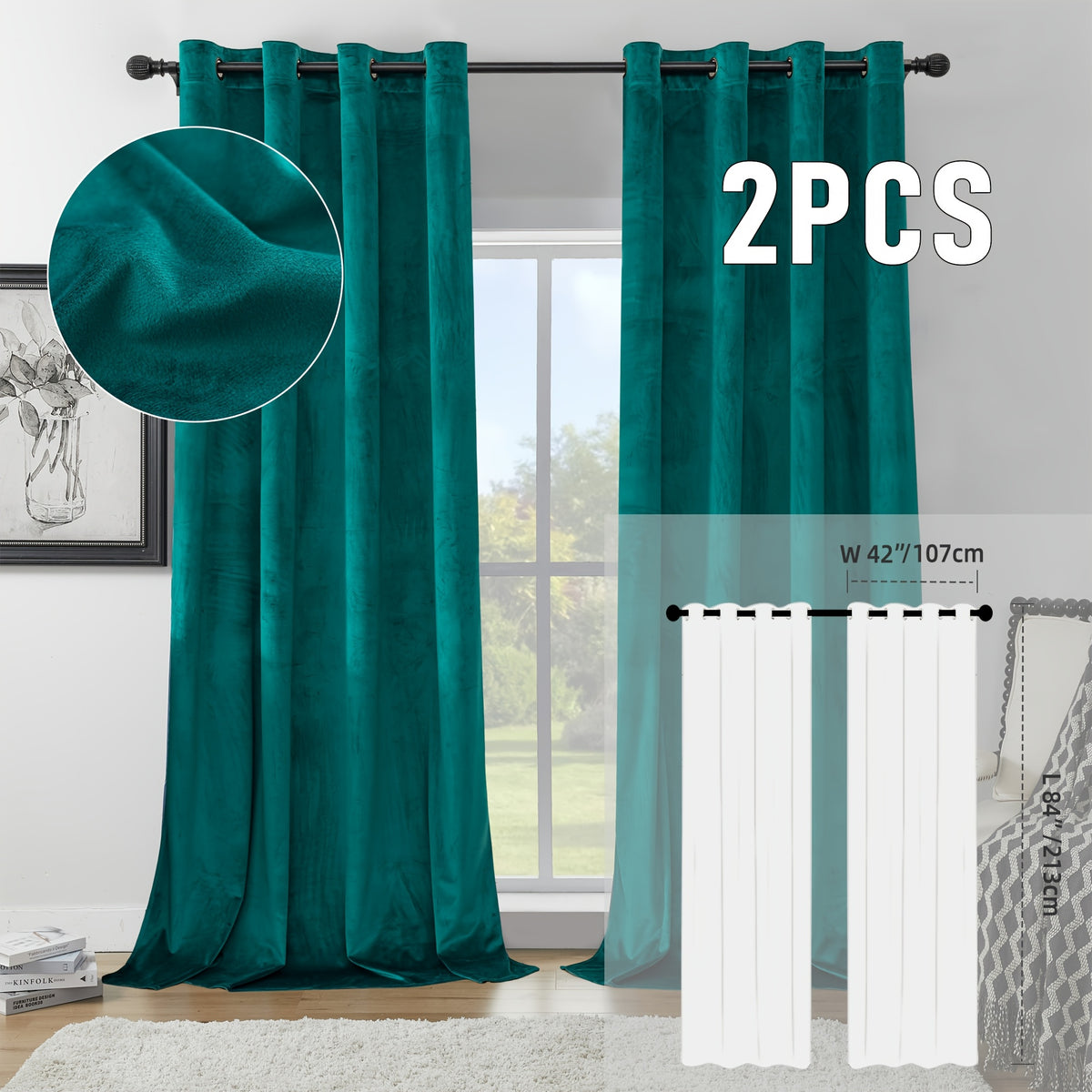 2pcs Velvet Room Darkening Curtains | Vintage Soundproof and Thermal Insulated, Elegant Soft Velvet Grommet Top Curtains for Living Room and Bedroom, Unlined, Solid Color, Fashionable Valentine'S Day Décor