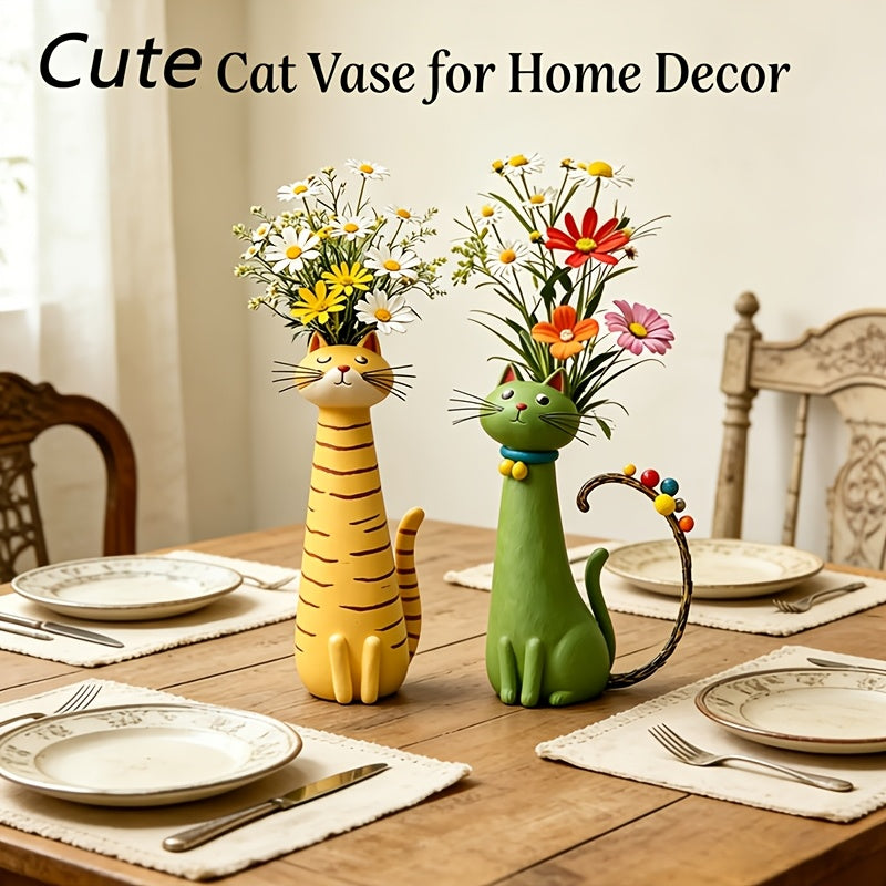 Handmade Bohemian Cat Vase Suitable for - Plastic Cat-Shaped Flower Pot with Retro Style, Desktop Shelf Decoration, Unique Gift for Cat Lovers, Animal Vase for Room Decorations, Plant Holder for Plants & Centerpieces