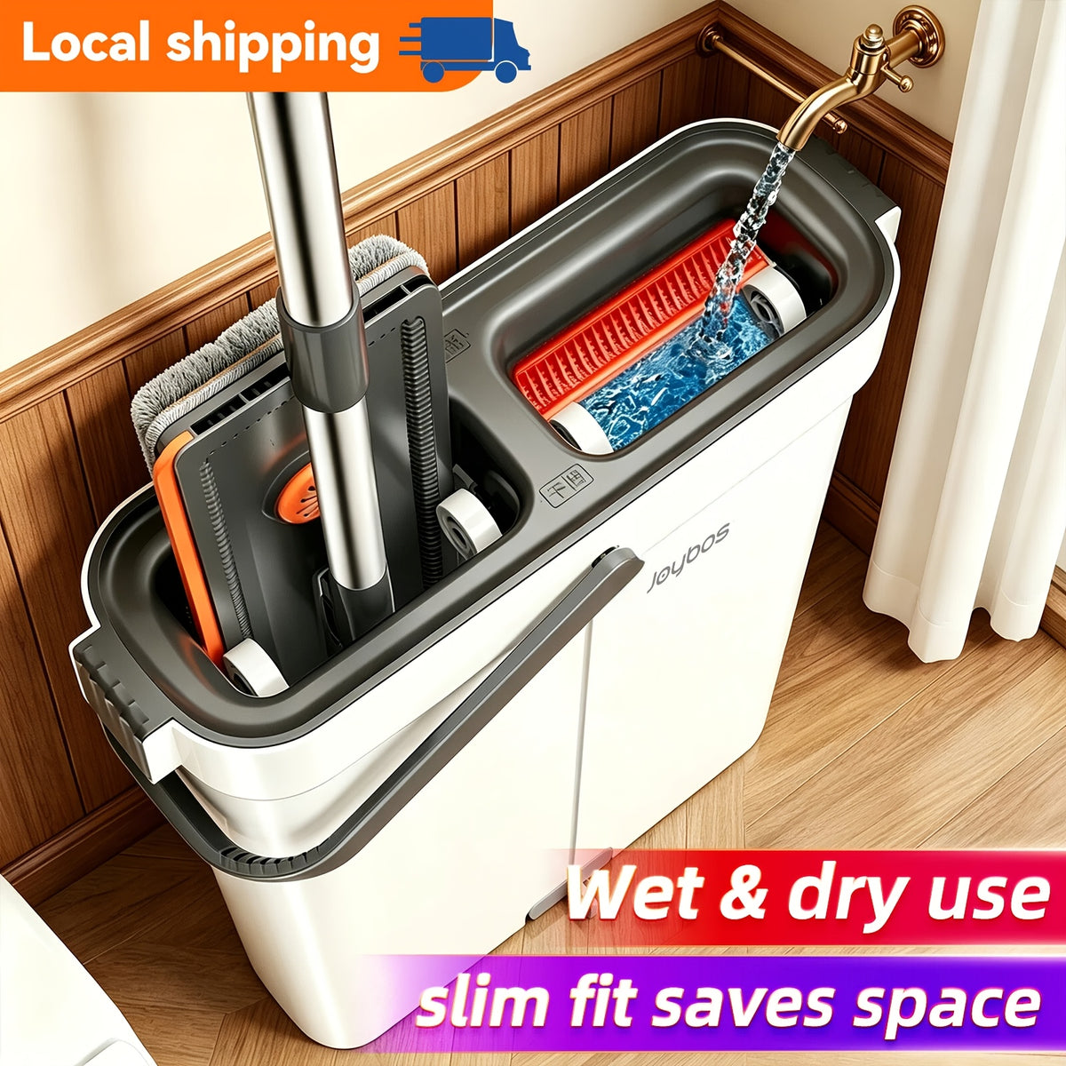 Microfiber Flat Mop and Bucket Set with Wringer, Slim Storage Bucket and Swivel Head with 2 or 4 Washable Pads for Floor and Window Cleaning
