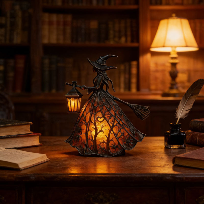 3D Halloween Witch Lamp Gothic Halloween Small Witch Lamp Statue Resin Decoration, Warm-Toned And Interesting Style, Table Lamp, Suitable for Home Decoration, Witch Statue with Lamp, Can Be Used As Bedside Lamp Or Table Decoration