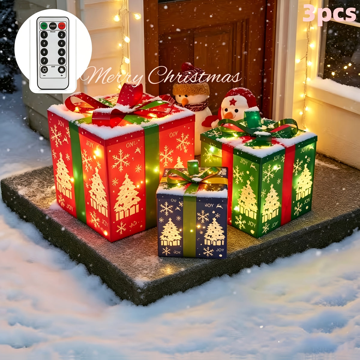 3-Pack 75-LED Christmas Gift Box Light Set - Warm Light Holiday Decoration, Indoor And Outdoor Use, IP66, with Remote Control And Timer, 8 Modes Flashing Gift Boxes, Home Ornament; Christmas Decoration, Outdoor Christmas Lights