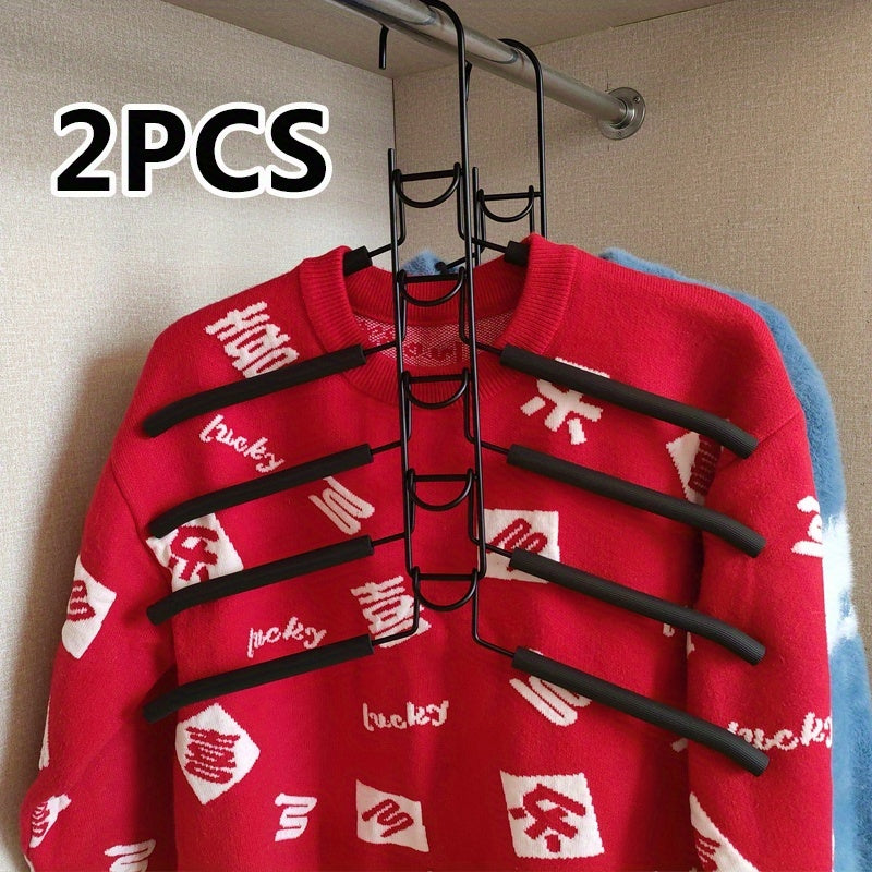 2-Pack Heavy Duty 5-in-1 Metal Space Saving Hangers | Non-Slip Foam Mats for Coats, Sweaters, Suits & T-Shirts