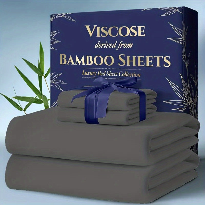 Extra Deep Pocket Bamboo Sheets - 4/6pcs Breathable & Cooling Bamboo Bed Sheet Set, Hotel Luxury Fitted Sheet Set, Soft Wrinkle-Free for Extra Deep Mattresses, Room Decor, Twin/Full/Queen/King Size Sheet & Pillowcase Sets