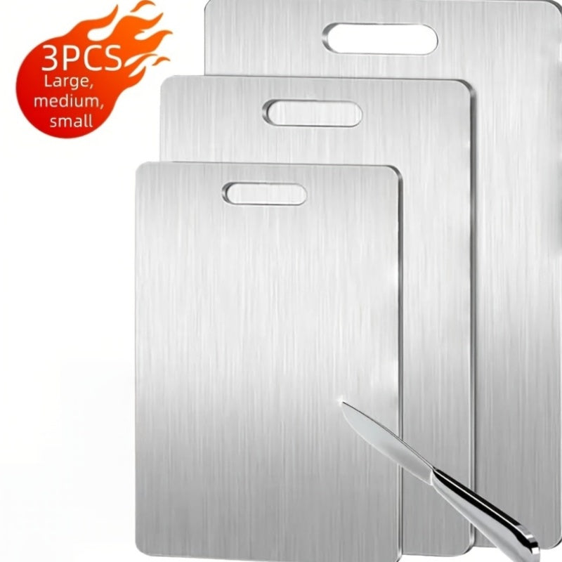 3pcs Titanium Cutting Board Set for Kitchen, 2025 New Upgrade 100% Pure Titanium Cutting Board Kitchen Set, Large/Medium/Small Cutting Boards, Double-Sided Durable Metal Cutting Board