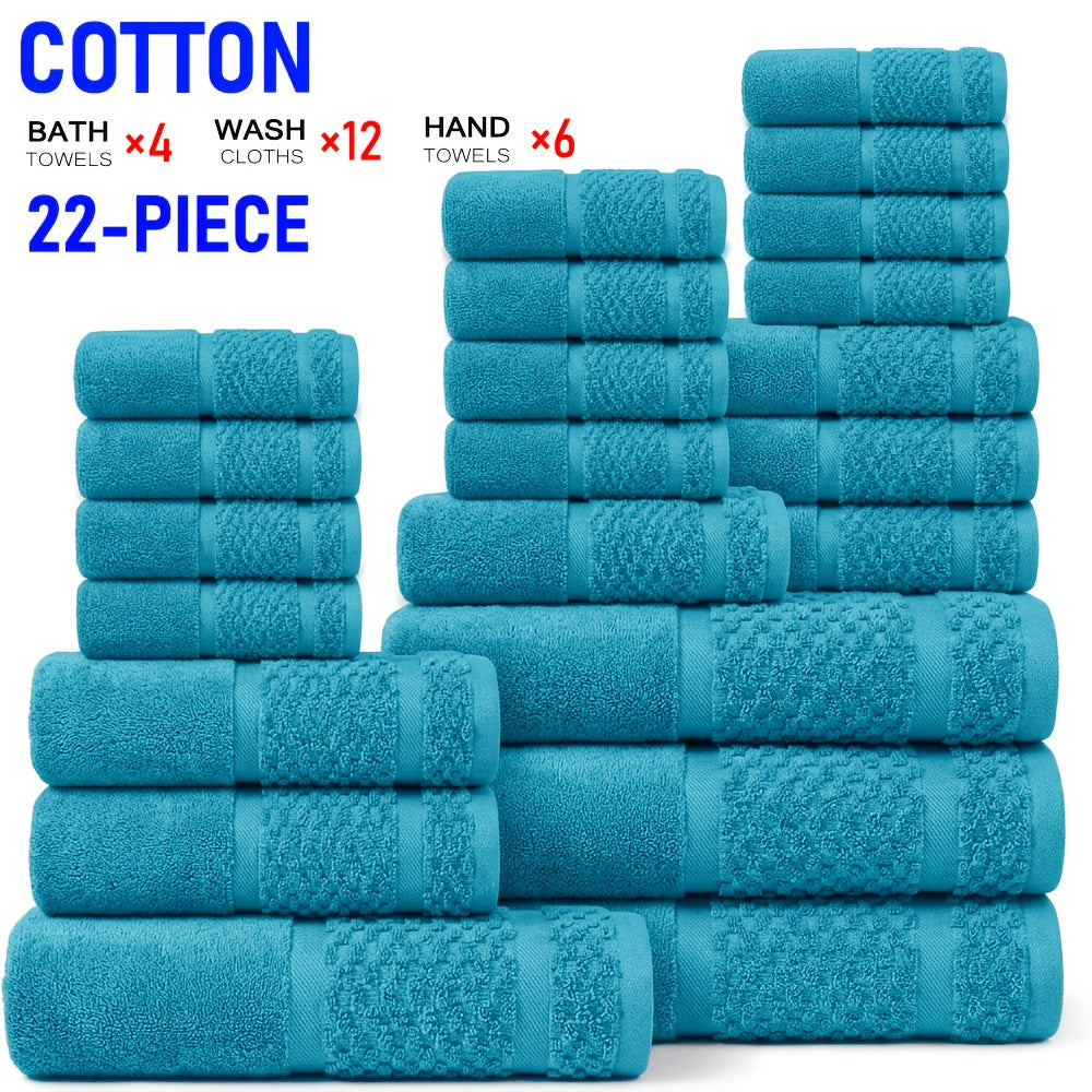 22/16pcs Cotton Bathroom Towels Set, Solid Color Cotton Blended Towel, Multi-color Optional, Soft And Comfortable, Absorbent, Family Set, Suitable for Travel, Bathroom, Fitness, Hotel, Swimming And Gift(4Bath Towels+6Hand Towels+12Washcloths)