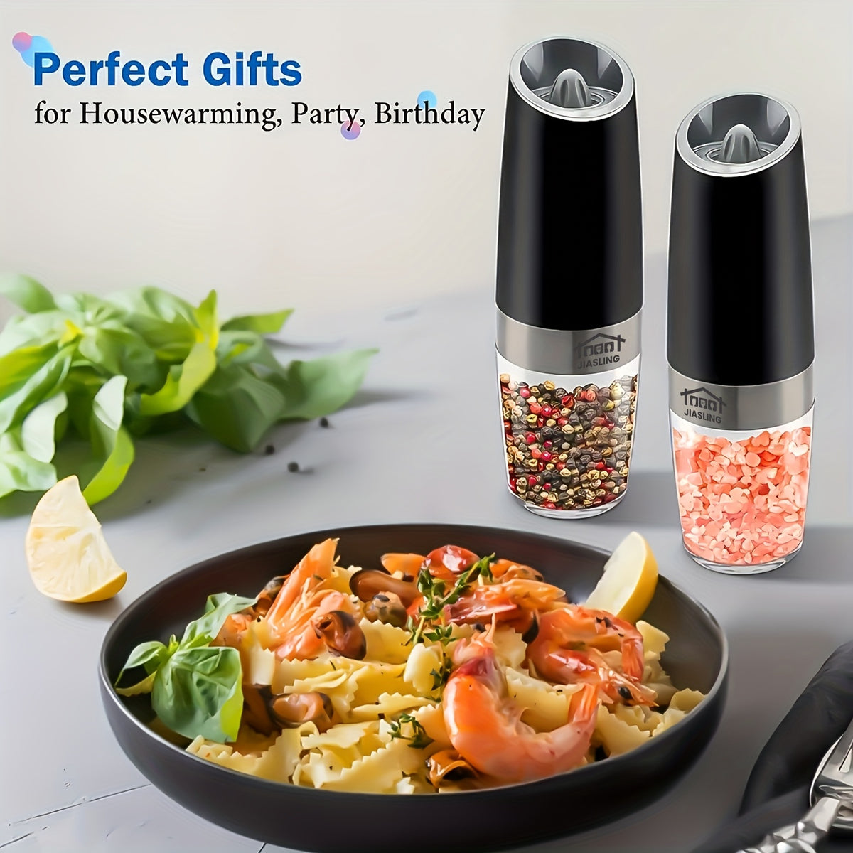 2pcs Gravity-powered Electric Salt and Pepper Grinder Battery-powered LED Light One-handed Automatic Operation Adjustable Coarse Grinder Grinder Black Rocking Chair Creative Kitchen Gadget Gift Battery-powered to Choose