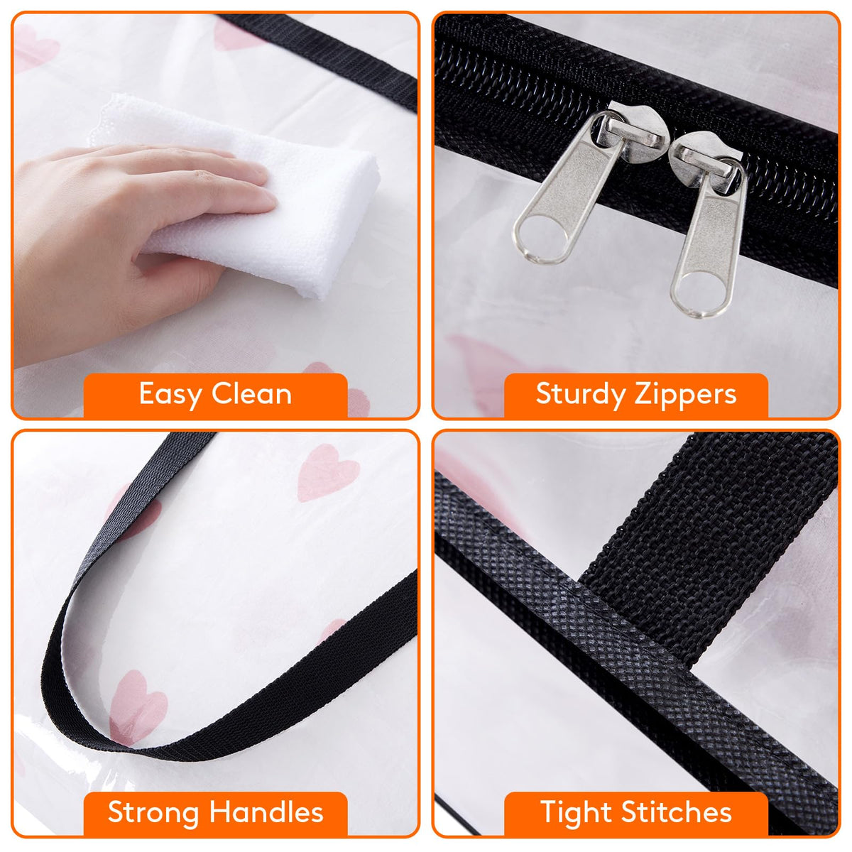 4pcs Heavy-Duty Clear Plastic-Like Vinyl Storage Bags with Black Zipper Closure - 10.57gal Large Capacity Foldable Moving & Organizers for Clothes, Bedding, Blankets, Duvets - Garment & Bedspread Containers, Under-Bed Storage