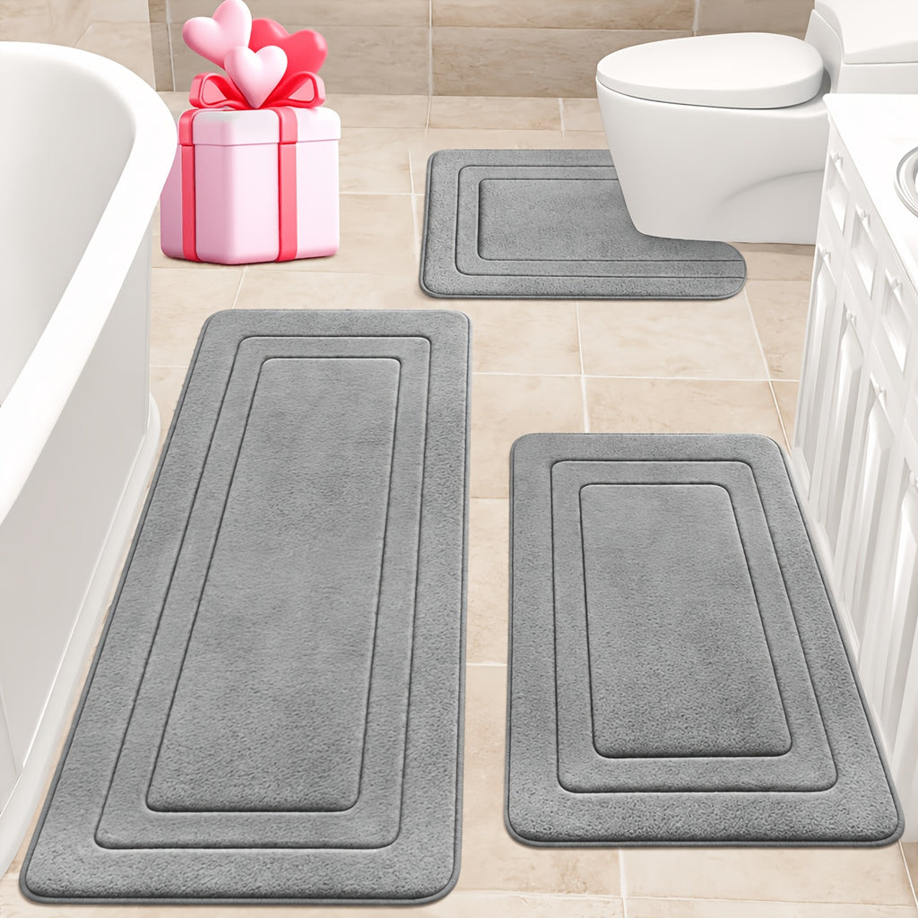 1/3pcs Memory Foam Bathroom Rug Set, Comfortable Standing Mat. Includes U-Shaped Toilet Bath Mat. Thickened. Ultra-Absorbent Soft Rug, Perfect for Bathrooms/Showers, Bathroom Accessories, Non-Slip Bathroom Mats, Room Mats, Outdoor Entryway Mats