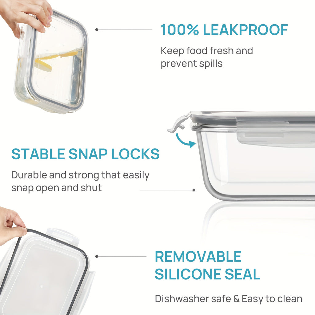 2-Pack 1860Ml/ 63Oz Large Glass Storage Containers with Lids, Meal Prep Food Container Set with Snap-On Airtight Lid for Baking, Microwave, Oven, Leak-Proof, for Freezer, Dishwasher