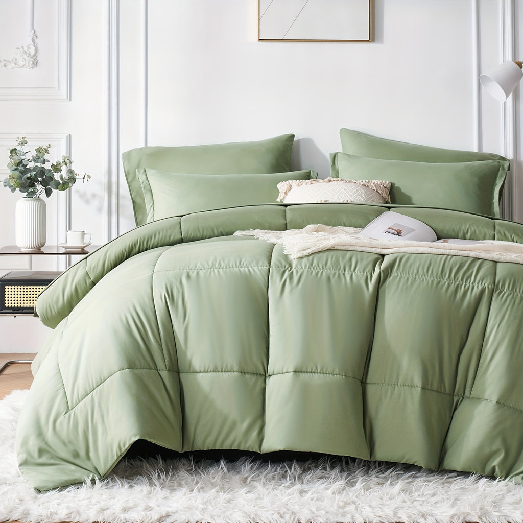 5/7pcs Luxurious Checkered Comforter Sets Queen-Breathable Comforter-Ultra-Soft Fluffy Fiber Filling, Warmth For All Seasons-Bed In A Bag With Comforter, Flat Sheet, Fitted Sheet, Pillowcases, And Pillowshams, Thick Comforter Set, Family Gift Set