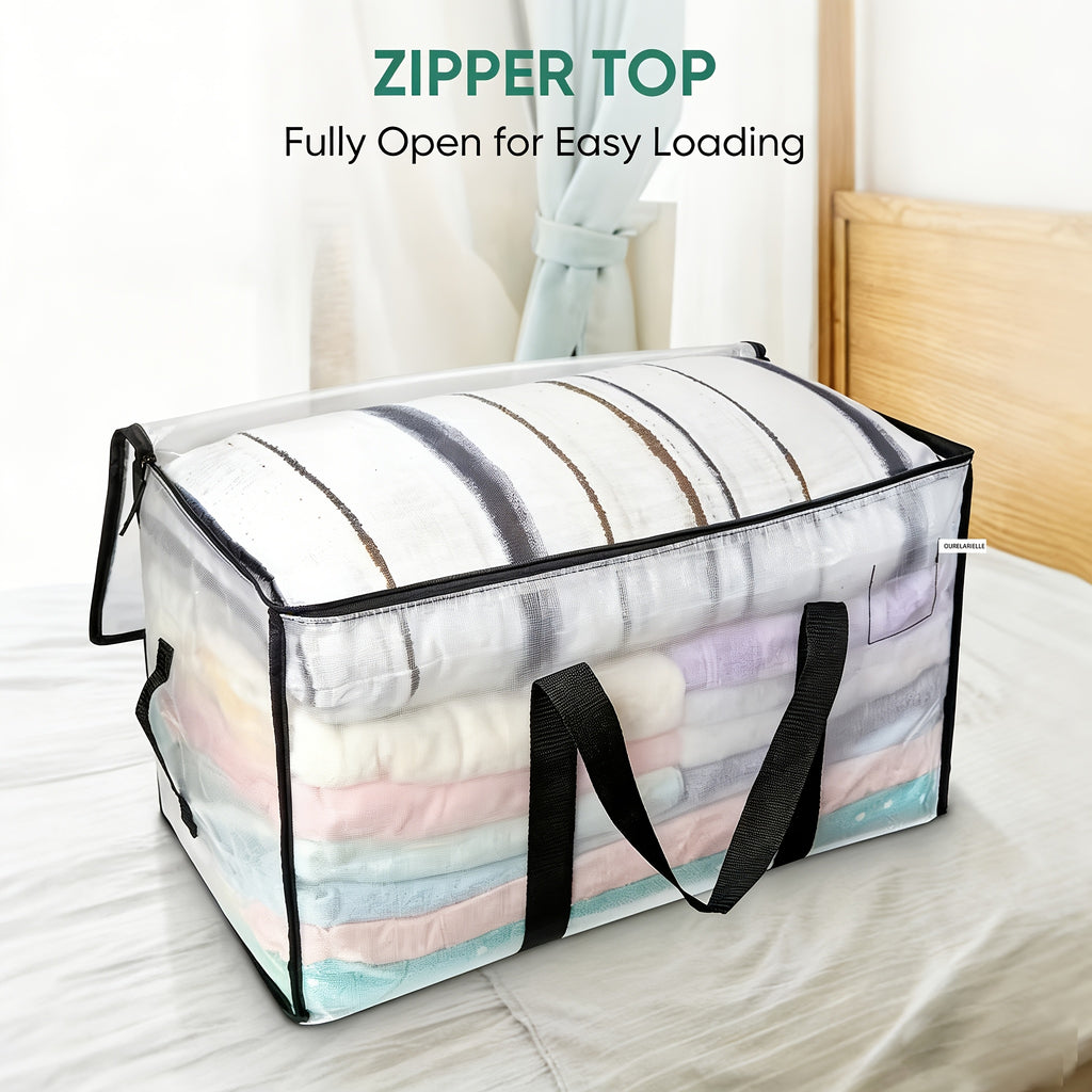 6pcs Heavy-Duty Moving Bags with Reinforced Handle - Oversized Storage Totes, Snap-Close Lid & Plastic Suitable for Clothes, Quilts,, Moving Supplies - Space Saver Bags