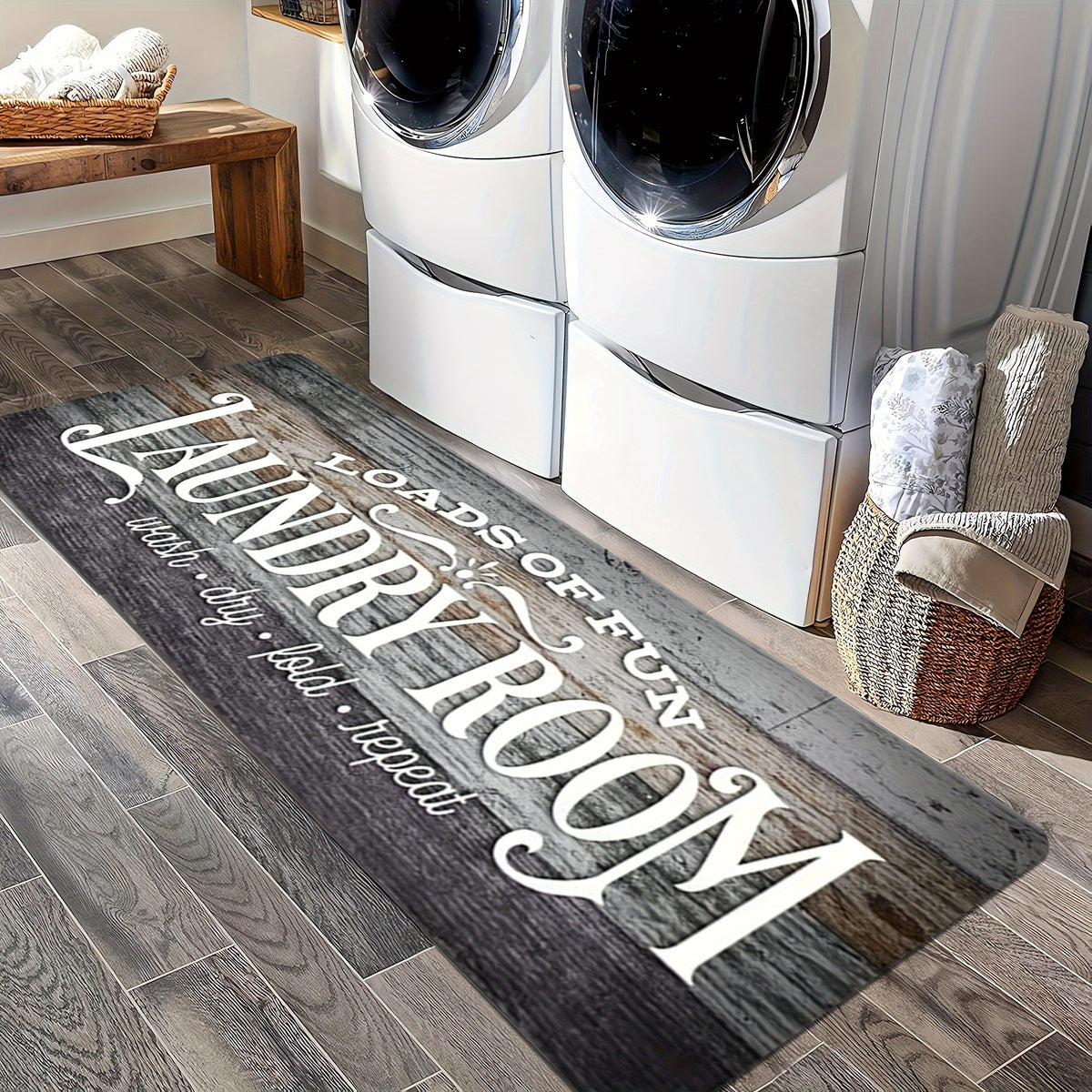 Non-slip Washable Laundry Room Runner Mat,Home Decor Floor Mat,Laundry Mat Home Decor,Laundry Room Accessories-Machine Washable Mat with Laundry-Themed Phrases