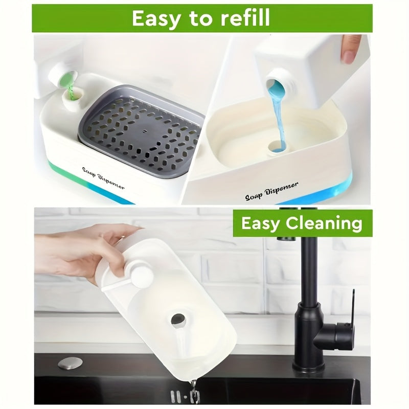 1 Multi-functional Soap Dispenser with Built-in Sponge Holder - Hand And Dish Soap Dispenser Set Detergent Dispenser Sponge Holder 2-In-1 Countertop Soap Pump Dispenser for Kitchen Sink, Ideal Christmas/ Halloween Gift.Shipment From Local Warehouse.