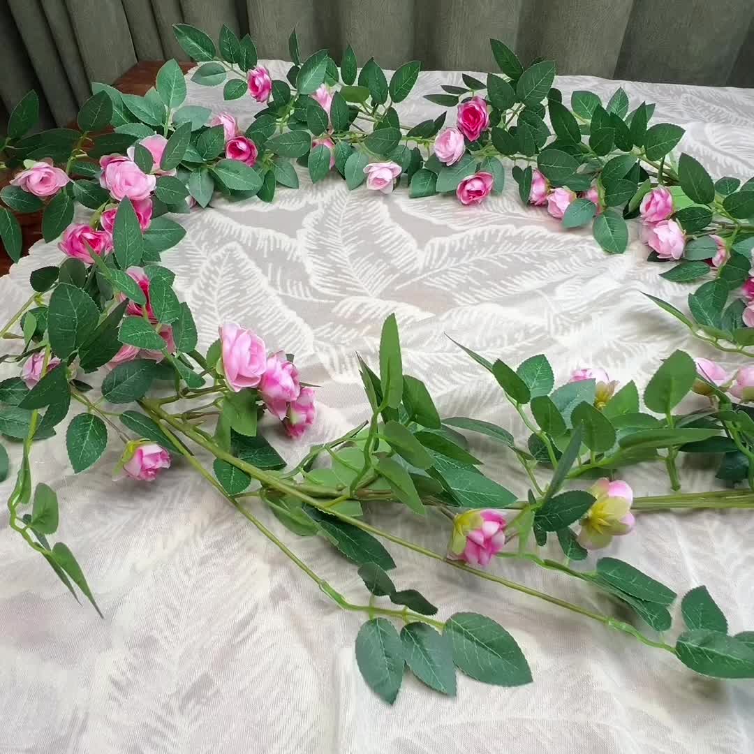 1 Double Pink Rose Vine - Artificial Garland with Richly Layered Petals, Soft Color Transitions, and a Design That Closely Mimics the Form of Real Roses. Paired with Lush Foliage, It Creates a Vibrant, Natural Vitality. Perfectly Blends into French