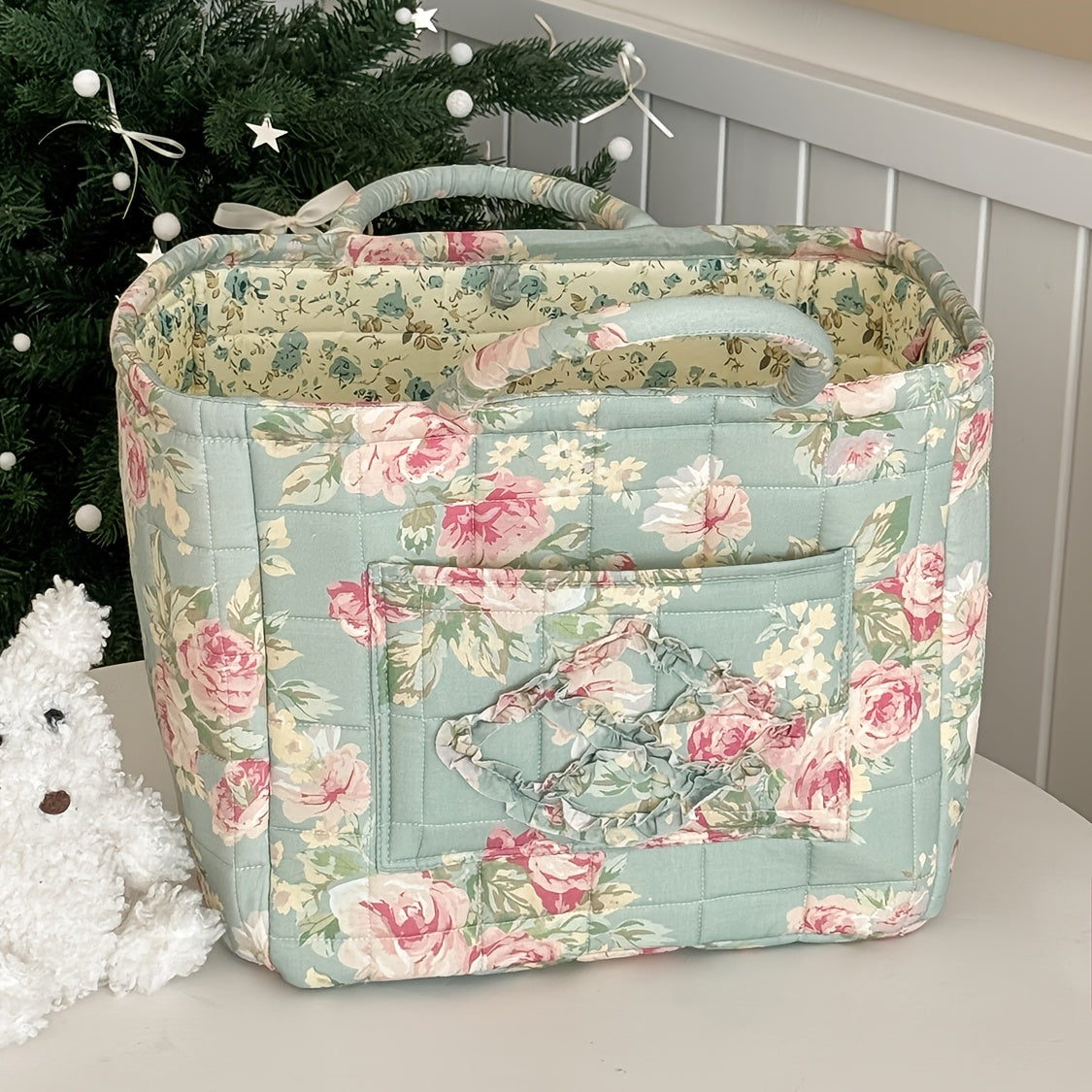 Large Floral Series [Storage Basket] Vintage Quilted Floral Portable Large-Capacity Home Storage Basket Suitable for Various Scenarios, Shelf Baskets