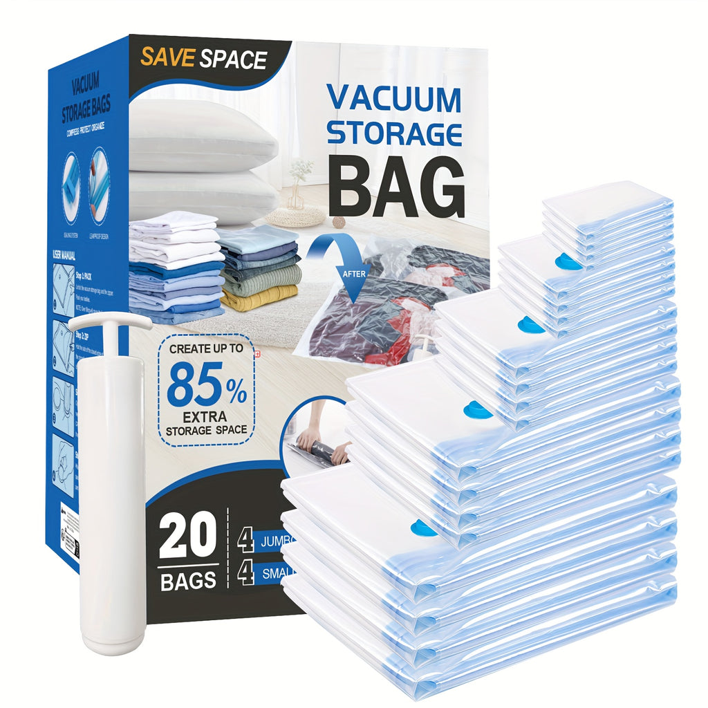 Jumbo Vacuum Storage Bags, Vacuum Seal Bags for Clothing, Travel Space Saver Bags for Luggage Clothes Pillows Comforters Blankets Bedding 4pcs 8pcs 10pcs 12pcs 20pcs 30pcs