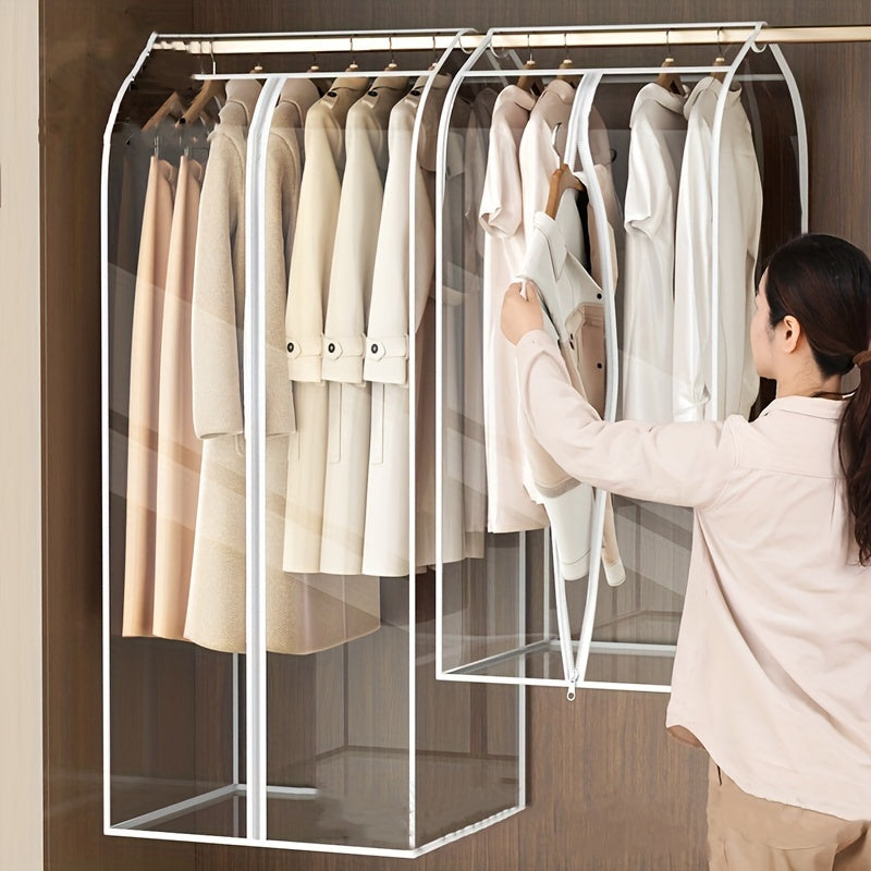 1pc Extra Large Clear Hanging Garment Bag - PVC Zipper Closure Dustproof Closet Organizer for Coats, Suits, Dresses | Sealed Wardrobe Protector for Dorm, Bedroom Storage (Frame Not Included), Bedroom Wardrobe Accessory | Transparent Design | Durable